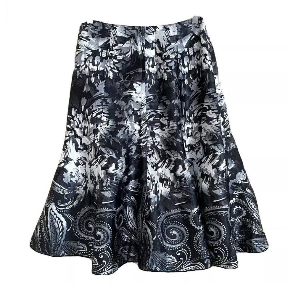 Chico's Berkley A-line Black Silver Floral Satin Skirt Size 1 Medium (8)
